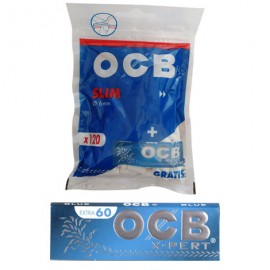 Ocb 120 filtri slim + 50 cartine corte finestra singola x-pert blue in busta