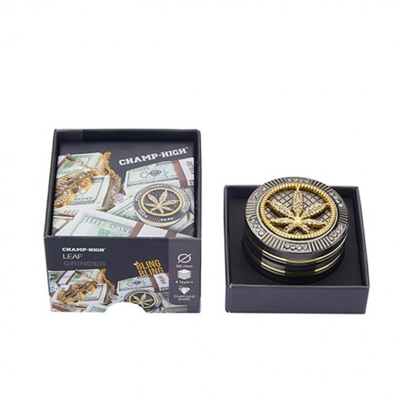 Champ grinder in metallo 50 mm 4 strati bling bling leaf